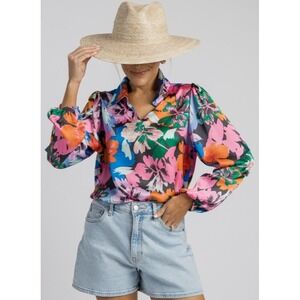 Women's Michelle McDowell Size‎ 1X Multi Floral Satin Tunic Blouse